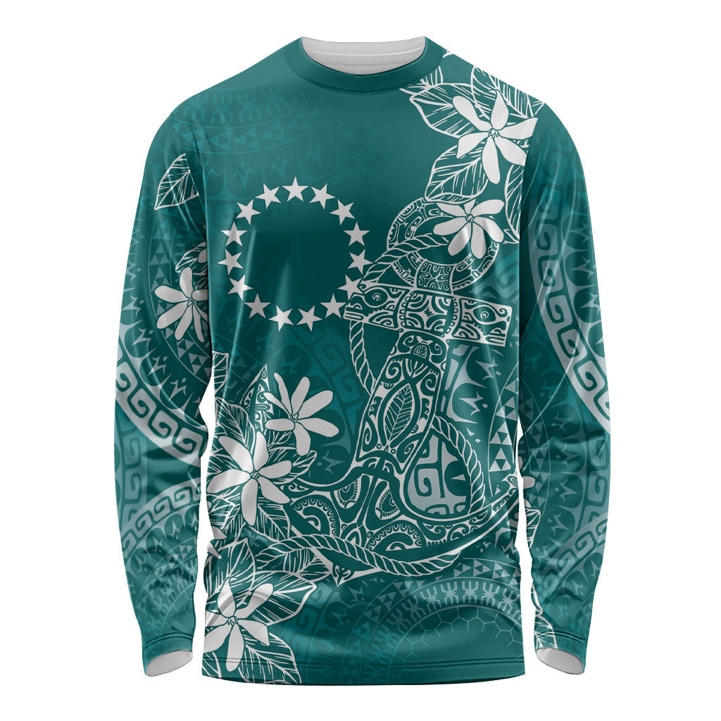 Teal Kuki Airani Tapakau Long Sleeve Shirt Tribal Anchor Mix Tiare LT7 Unisex Teal - Polynesian Pride