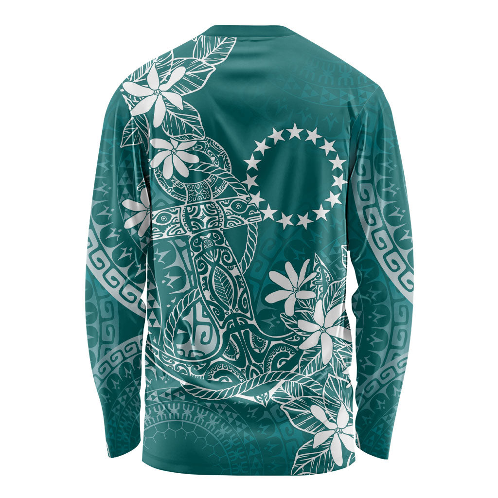 Teal Kuki Airani Tapakau Long Sleeve Shirt Tribal Anchor Mix Tiare LT7 - Polynesian Pride