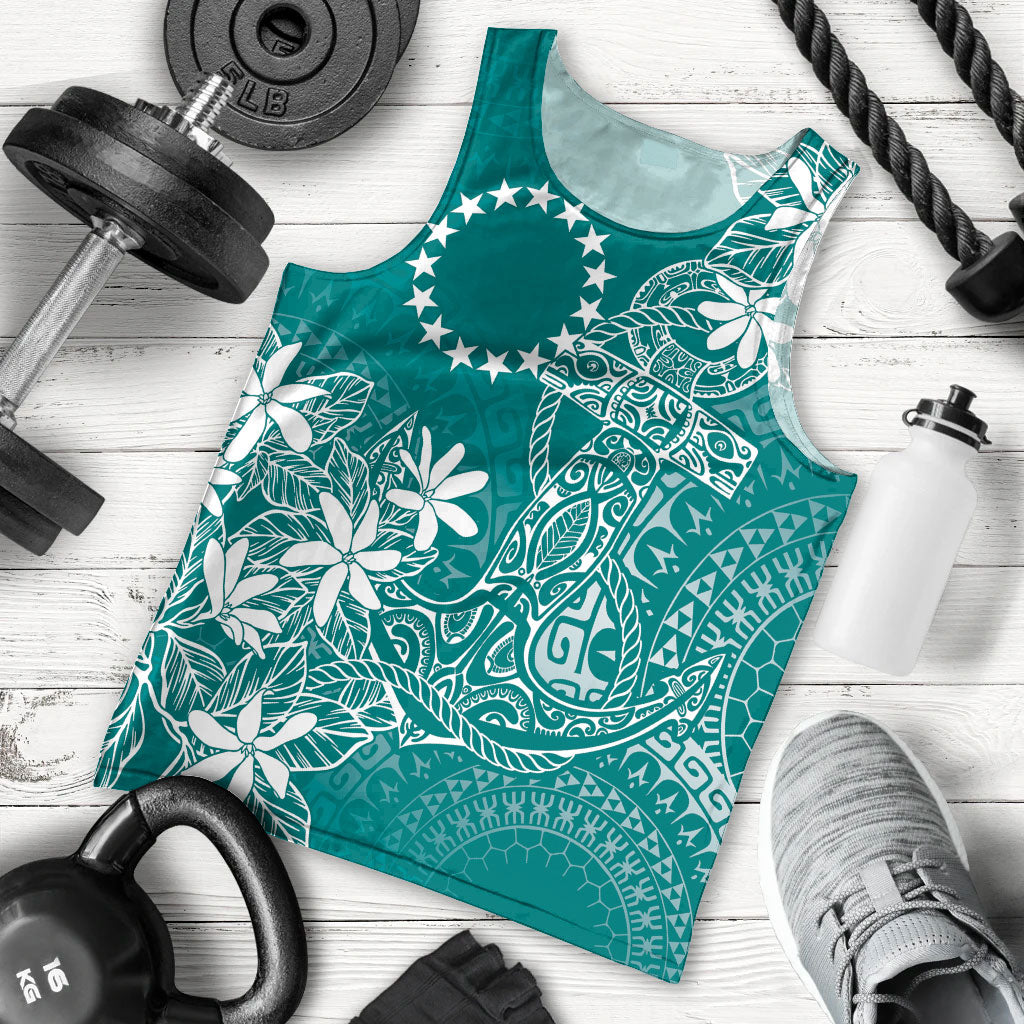 Teal Kuki Airani Tapakau Men Tank Top Tribal Anchor Mix Tiare