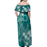 Teal Kuki Airani Tapakau Off Shoulder Maxi Dress Tribal Anchor Mix Tiare LT7 - Polynesian Pride