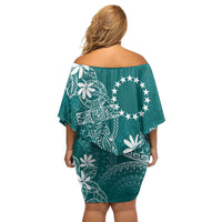 Teal Kuki Airani Tapakau Off Shoulder Short Dress Tribal Anchor Mix Tiare LT7 - Polynesian Pride