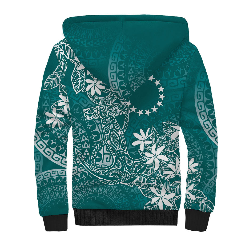 Teal Kuki Airani Tapakau Sherpa Hoodie Tribal Anchor Mix Tiare LT7 - Polynesian Pride