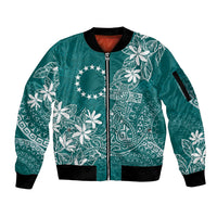 Teal Kuki Airani Tapakau Sleeve Zip Bomber Jacket Tribal Anchor Mix Tiare