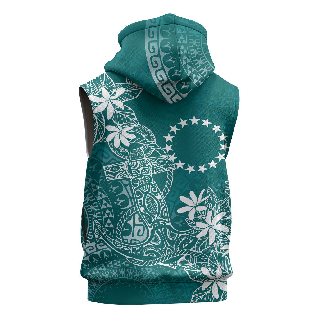 Teal Kuki Airani Tapakau Sleeveless Zip Hoodie Tribal Anchor Mix Tiare LT7 - Polynesian Pride