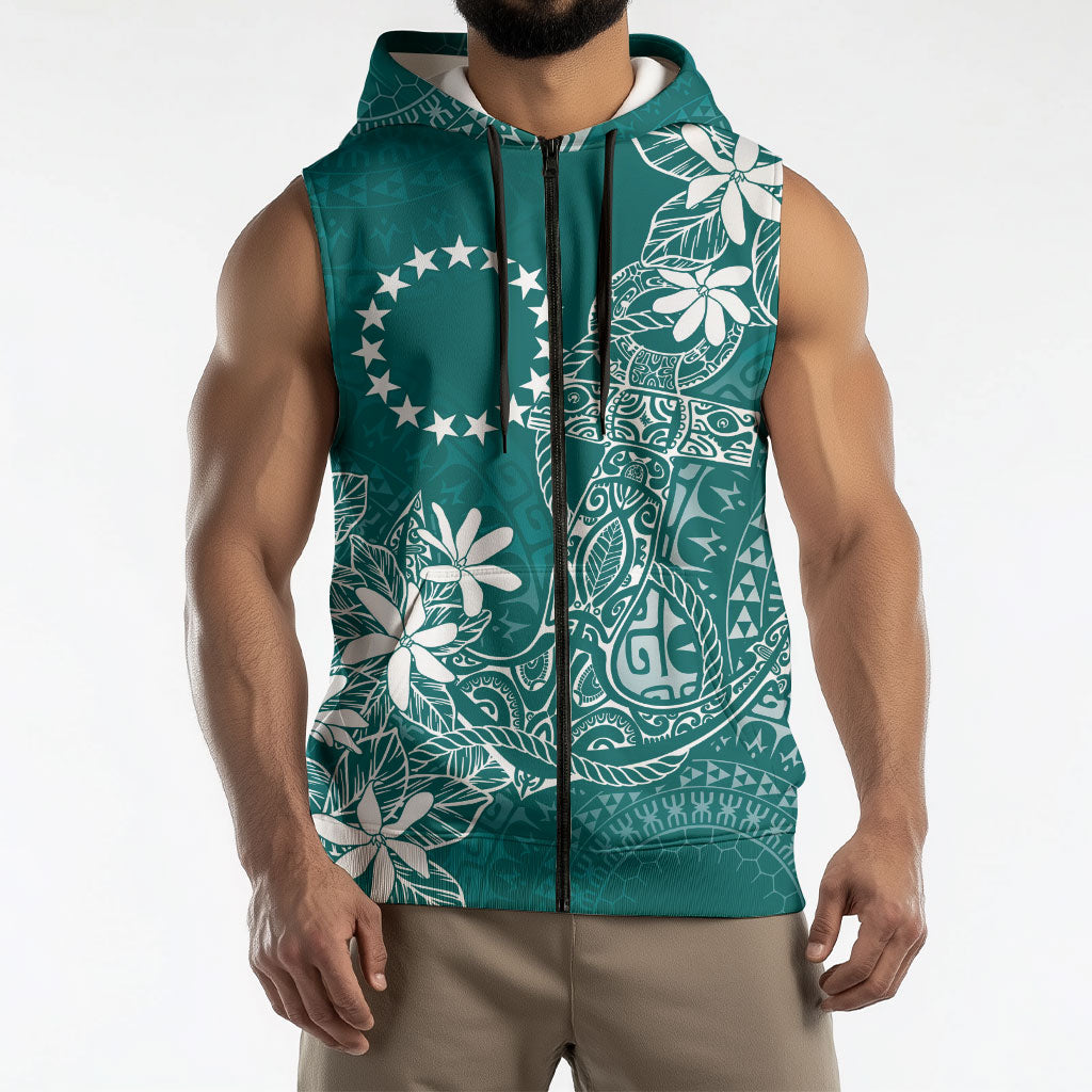 Teal Kuki Airani Tapakau Sleeveless Zip Hoodie Tribal Anchor Mix Tiare LT7 - Polynesian Pride