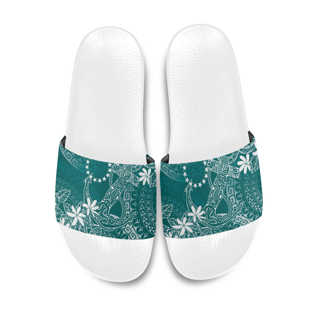 Teal Kuki Airani Tapakau Slide Sandals Tribal Anchor Mix Tiare