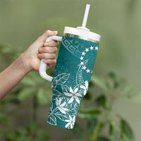 Teal Kuki Airani Tapakau Tumbler With Handle Tribal Anchor Mix Tiare
