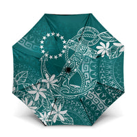 Teal Kuki Airani Tapakau Umbrella Tribal Anchor Mix Tiare LT7 One Size Folded 11.42 inch Opened Diameter 37.4 inch Teal - Polynesian Pride