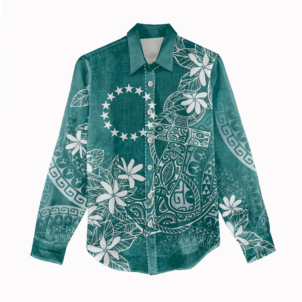 Teal Kuki Airani Tapakau Women Casual Shirt Tribal Anchor Mix Tiare LT7 - Polynesian Pride