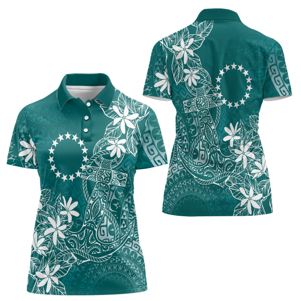 Teal Kuki Airani Tapakau Women Polo Shirt Tribal Anchor Mix Tiare LT7 - Polynesian Pride