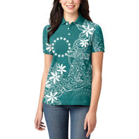 Teal Kuki Airani Tapakau Women Polo Shirt Tribal Anchor Mix Tiare LT7 - Polynesian Pride