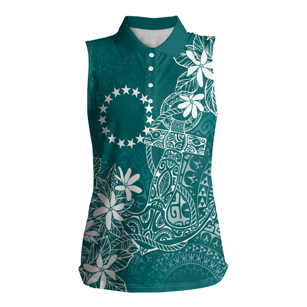 Teal Kuki Airani Tapakau Women Sleeveless Polo Shirt Tribal Anchor Mix Tiare LT7 Female Teal - Polynesian Pride