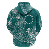 Teal Kuki Airani Tapakau Zip Hoodie Tribal Anchor Mix Tiare LT7 - Polynesian Pride