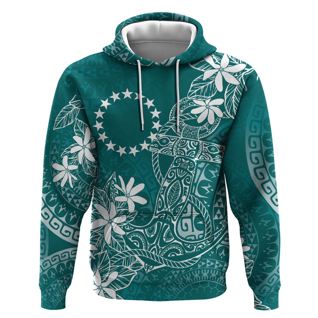 Teal Kuki Airani Tapakau Zip Hoodie Tribal Anchor Mix Tiare LT7 Pullover Hoodie Teal - Polynesian Pride
