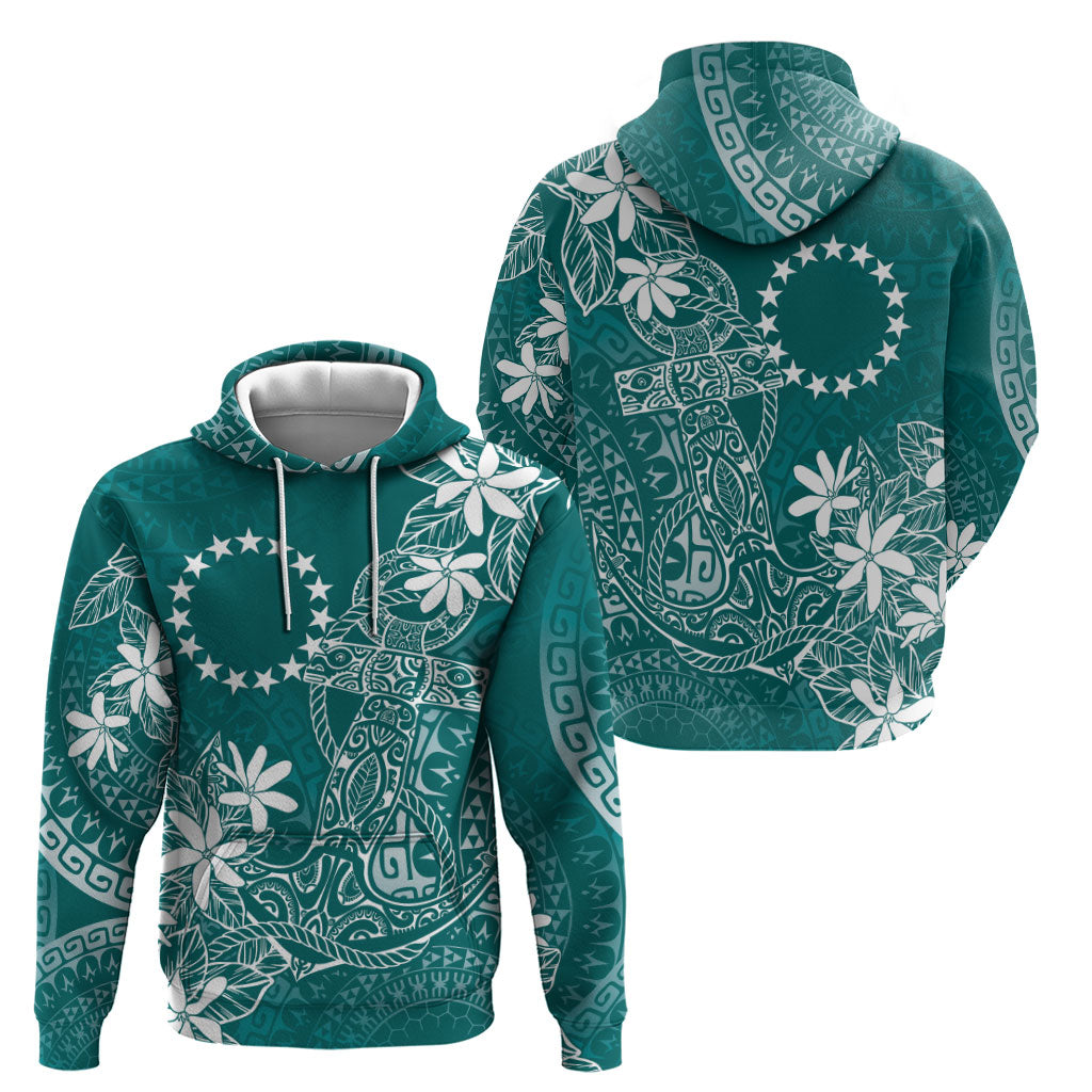 Teal Kuki Airani Tapakau Zip Hoodie Tribal Anchor Mix Tiare LT7 - Polynesian Pride