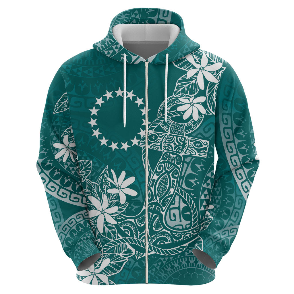 Teal Kuki Airani Tapakau Zip Hoodie Tribal Anchor Mix Tiare LT7 - Polynesian Pride