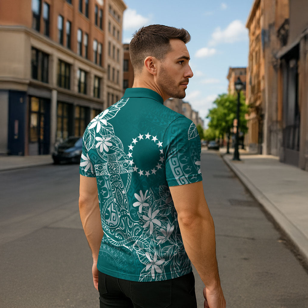 Teal Kuki Airani Tapakau Zipper Polo Shirt Tribal Anchor Mix Tiare LT7 - Polynesian Pride