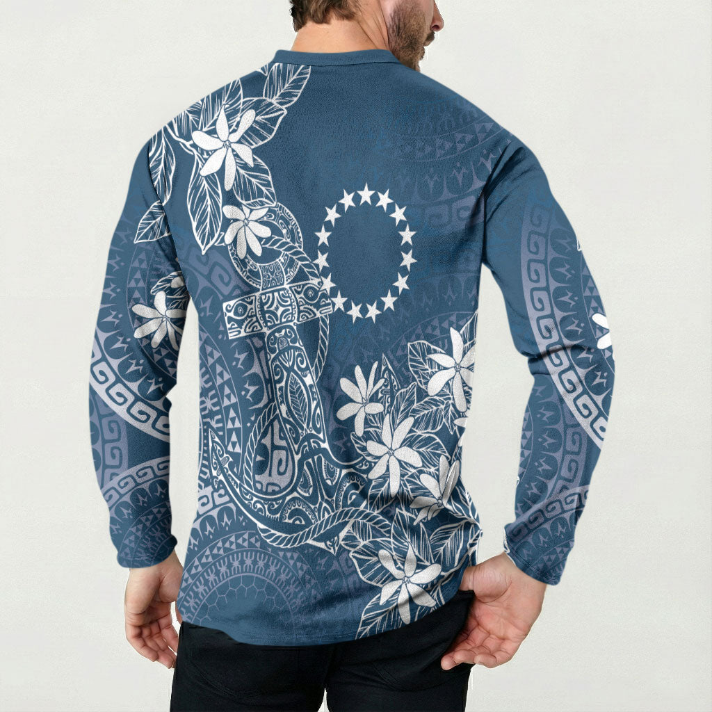 Navy Kuki Airani Tapakau Button Sweatshirt Tribal Anchor Mix Tiare