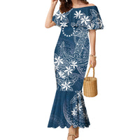 Navy Kuki Airani Tapakau Family Matching Mermaid Dress and Hawaiian Shirt Tribal Anchor Mix Tiare LT7 Mom's Dress Navy - Polynesian Pride