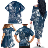 Navy Kuki Airani Tapakau Family Matching Off The Shoulder Long Sleeve Dress and Hawaiian Shirt Tribal Anchor Mix Tiare LT7 - Polynesian Pride