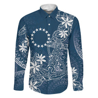 Navy Kuki Airani Tapakau Family Matching Off The Shoulder Long Sleeve Dress and Hawaiian Shirt Tribal Anchor Mix Tiare LT7 Dad's Shirt - Long Sleeve Navy - Polynesian Pride
