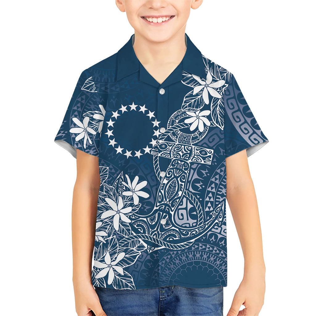Navy Kuki Airani Tapakau Family Matching Off Shoulder Short Dress and Hawaiian Shirt Tribal Anchor Mix Tiare LT7 Son's Shirt Navy - Polynesian Pride