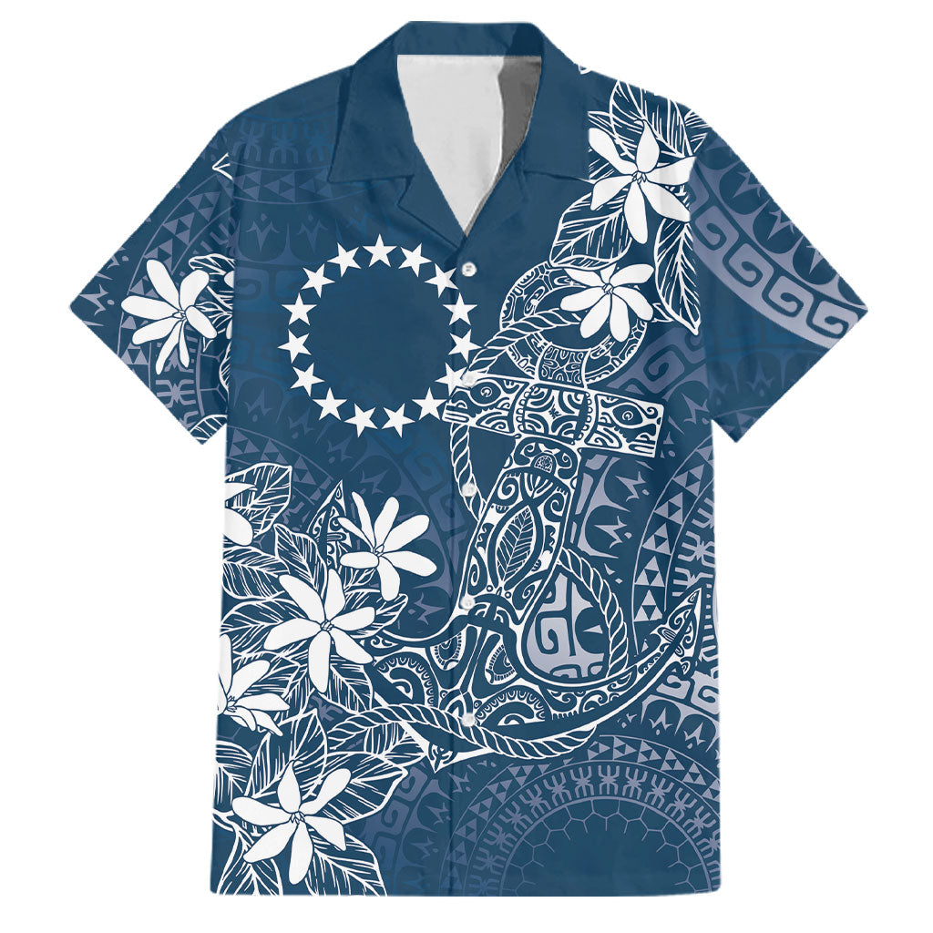 Navy Kuki Airani Tapakau Family Matching Short Sleeve Bodycon Dress and Hawaiian Shirt Tribal Anchor Mix Tiare LT7 Dad's Shirt - Short Sleeve Navy - Polynesian Pride