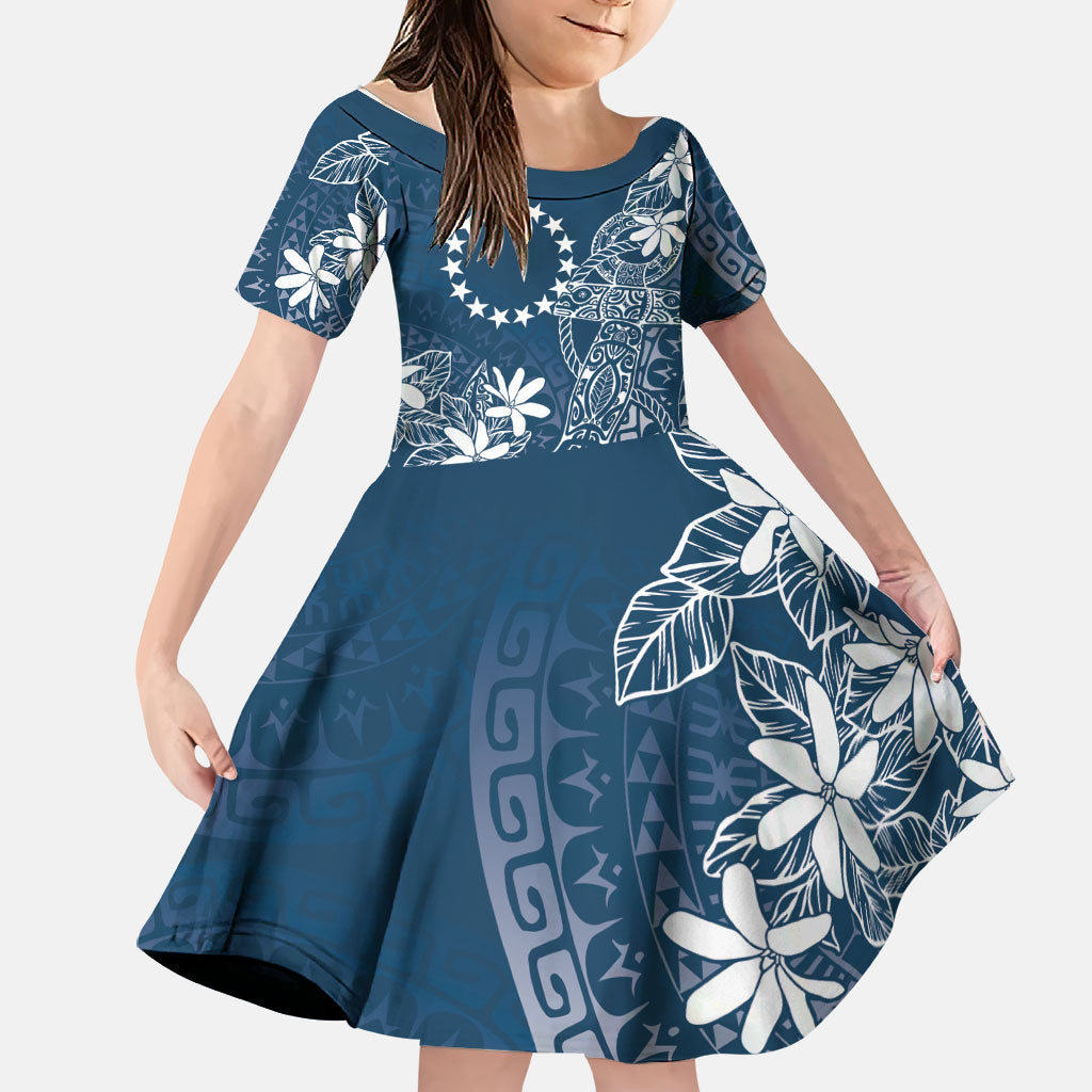 Navy Kuki Airani Tapakau Family Matching Summer Maxi Dress and Hawaiian Shirt Tribal Anchor Mix Tiare LT7 Daughter's Dress Navy - Polynesian Pride