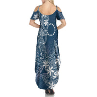 Navy Kuki Airani Tapakau Family Matching Summer Maxi Dress and Hawaiian Shirt Tribal Anchor Mix Tiare LT7 - Polynesian Pride