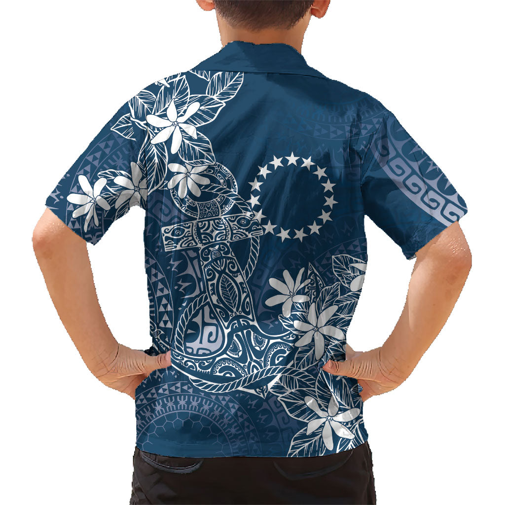 Navy Kuki Airani Tapakau Kid Hawaiian Shirt Tribal Anchor Mix Tiare LT7 - Polynesian Pride