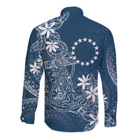 Navy Kuki Airani Tapakau Long Sleeve Button Shirt Tribal Anchor Mix Tiare