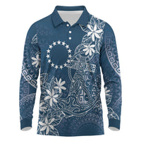 Navy Kuki Airani Tapakau Long Sleeve Polo Shirt Tribal Anchor Mix Tiare LT7 Navy - Polynesian Pride
