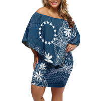 Navy Kuki Airani Tapakau Off Shoulder Short Dress Tribal Anchor Mix Tiare LT7 Women Navy - Polynesian Pride