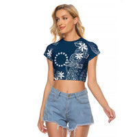 Navy Kuki Airani Tapakau Raglan Cropped T Shirt Tribal Anchor Mix Tiare LT7 Female Navy - Polynesian Pride