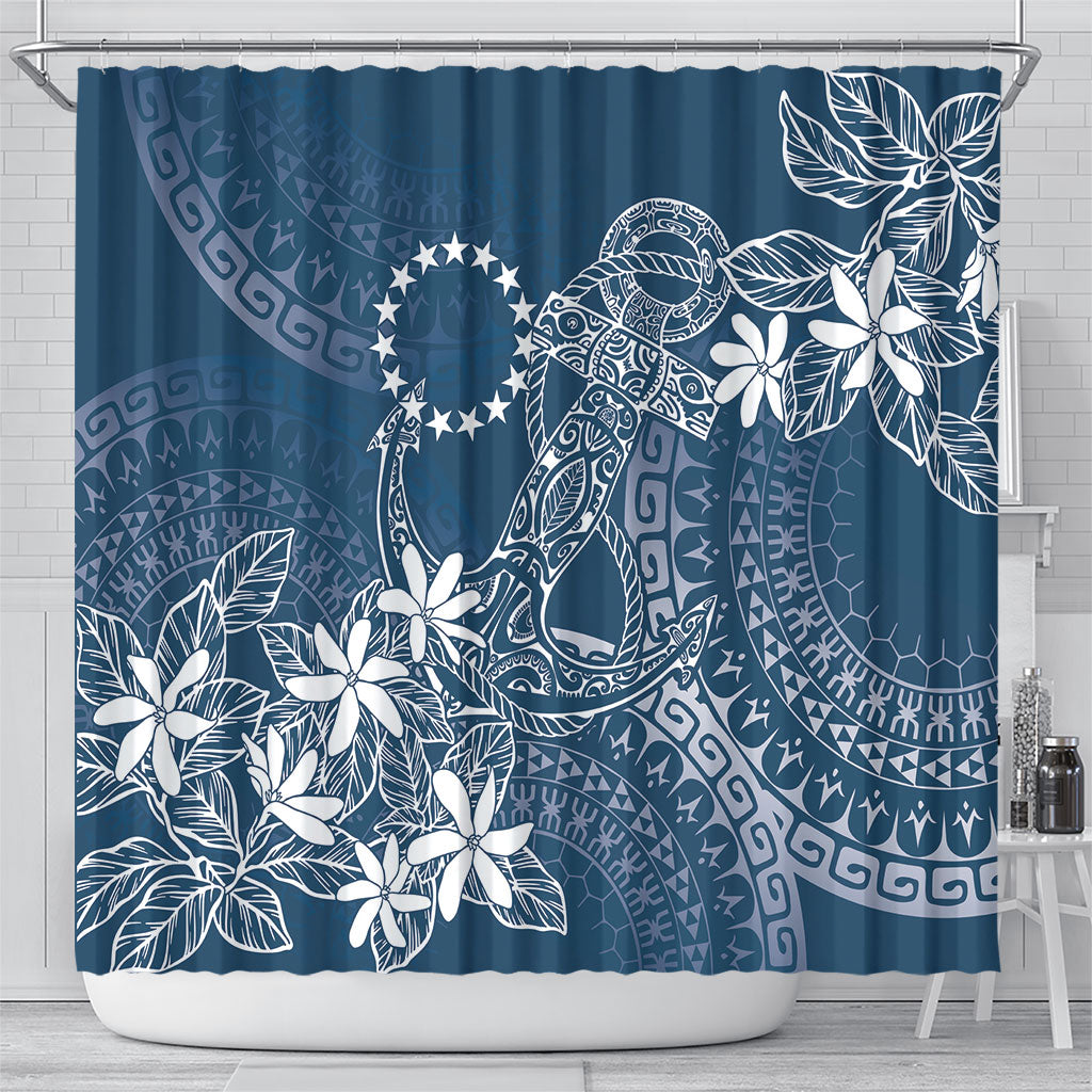 Navy Kuki Airani Tapakau Shower Curtain Tribal Anchor Mix Tiare