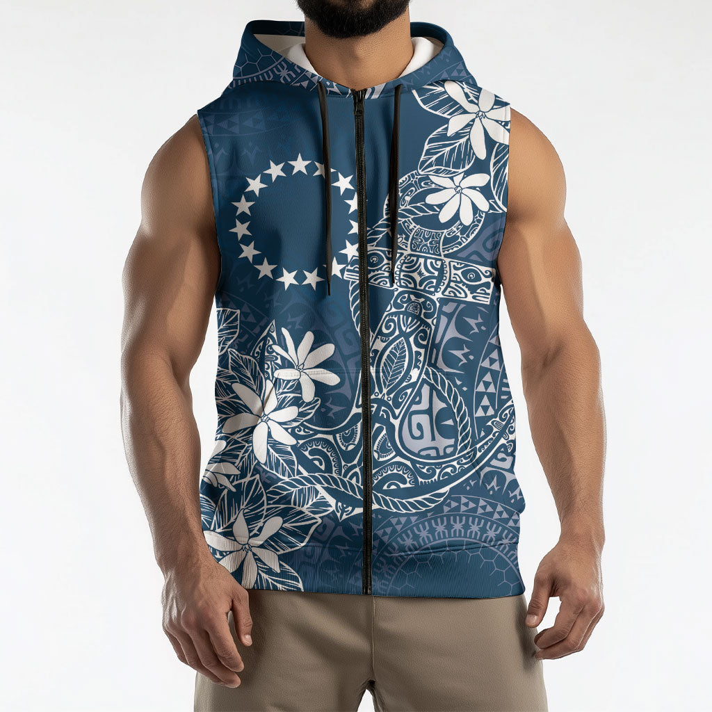 Navy Kuki Airani Tapakau Sleeveless Zip Hoodie Tribal Anchor Mix Tiare LT7 - Polynesian Pride