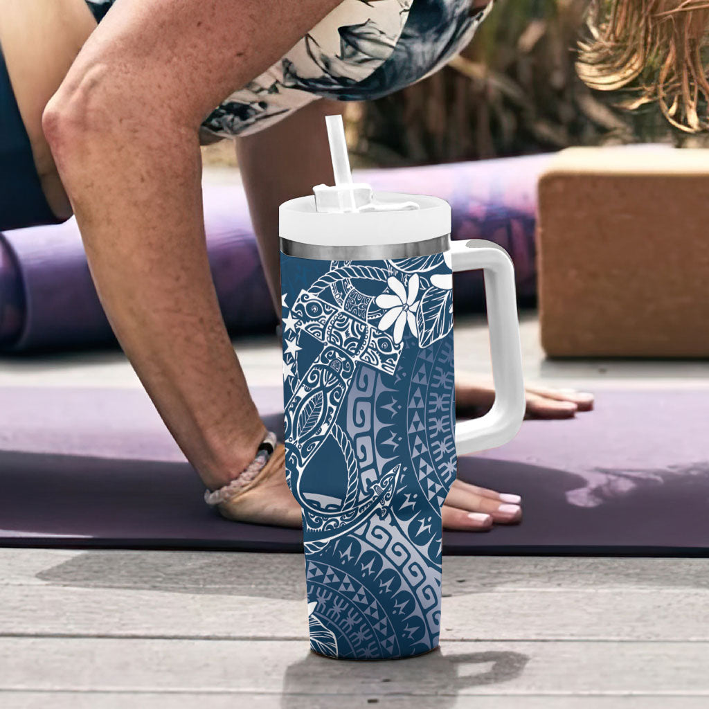 Navy Kuki Airani Tapakau Tumbler With Handle Tribal Anchor Mix Tiare