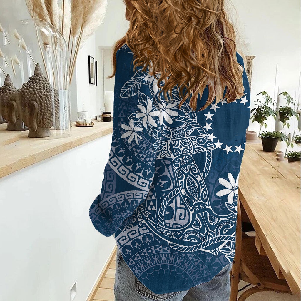 Navy Kuki Airani Tapakau Women Casual Shirt Tribal Anchor Mix Tiare LT7 - Polynesian Pride