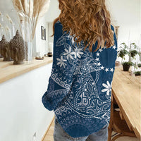 Navy Kuki Airani Tapakau Women Casual Shirt Tribal Anchor Mix Tiare LT7 - Polynesian Pride