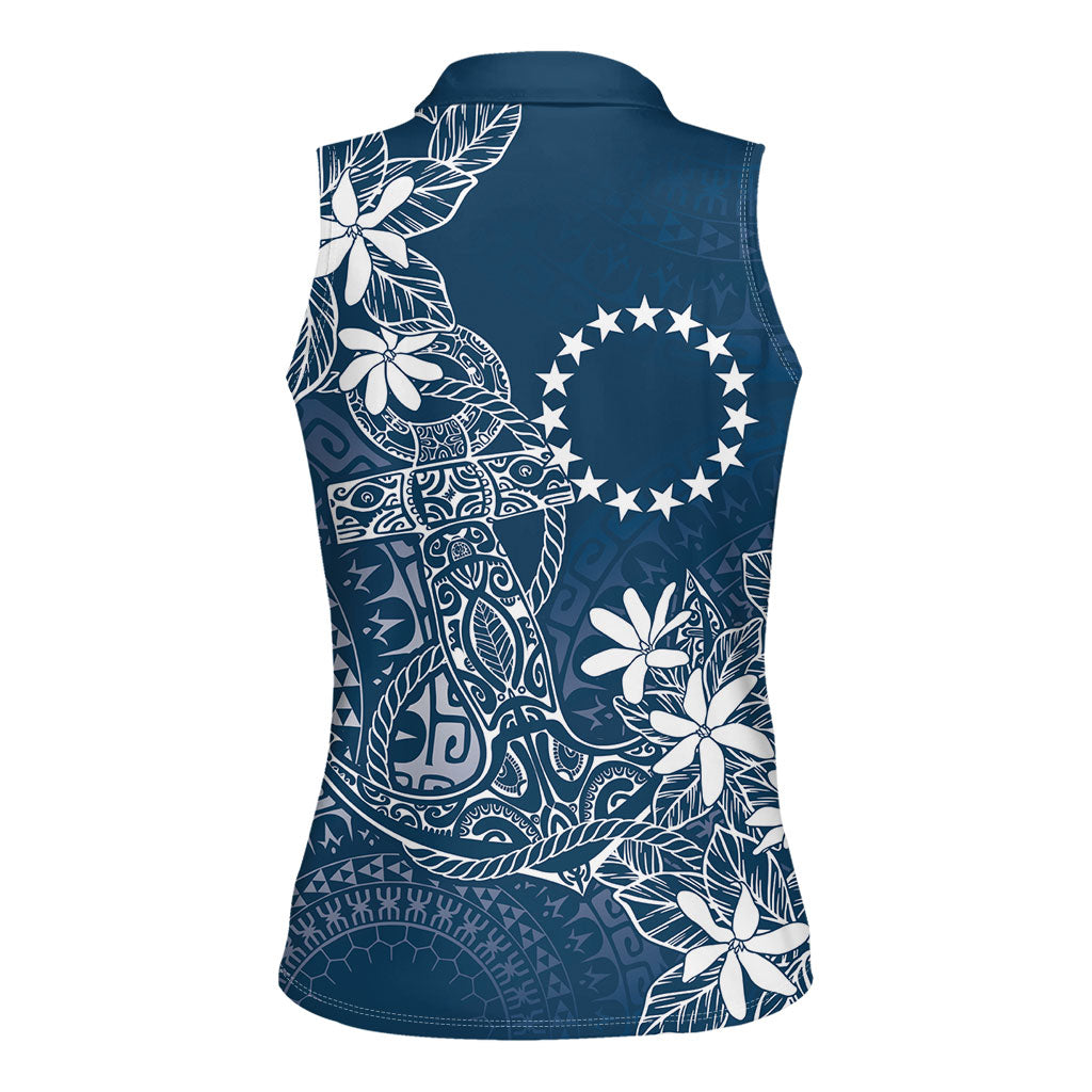 Navy Kuki Airani Tapakau Women Sleeveless Polo Shirt Tribal Anchor Mix Tiare LT7 - Polynesian Pride