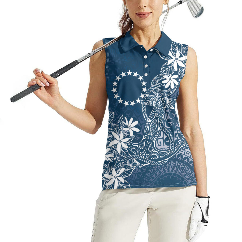 Navy Kuki Airani Tapakau Women Sleeveless Polo Shirt Tribal Anchor Mix Tiare LT7 - Polynesian Pride