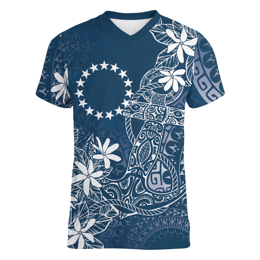 Navy Kuki Airani Tapakau Women V-Neck T-Shirt Tribal Anchor Mix Tiare LT7 Female Navy - Polynesian Pride