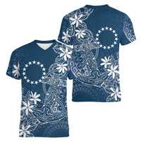 Navy Kuki Airani Tapakau Women V-Neck T-Shirt Tribal Anchor Mix Tiare LT7 - Polynesian Pride