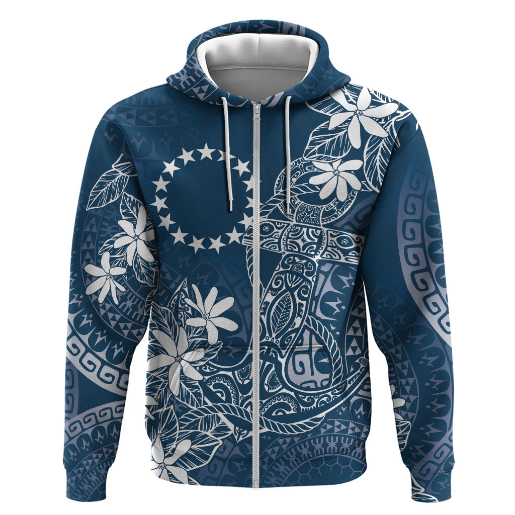 Navy Kuki Airani Tapakau Zip Hoodie Tribal Anchor Mix Tiare LT7 Zip Hoodie Navy - Polynesian Pride