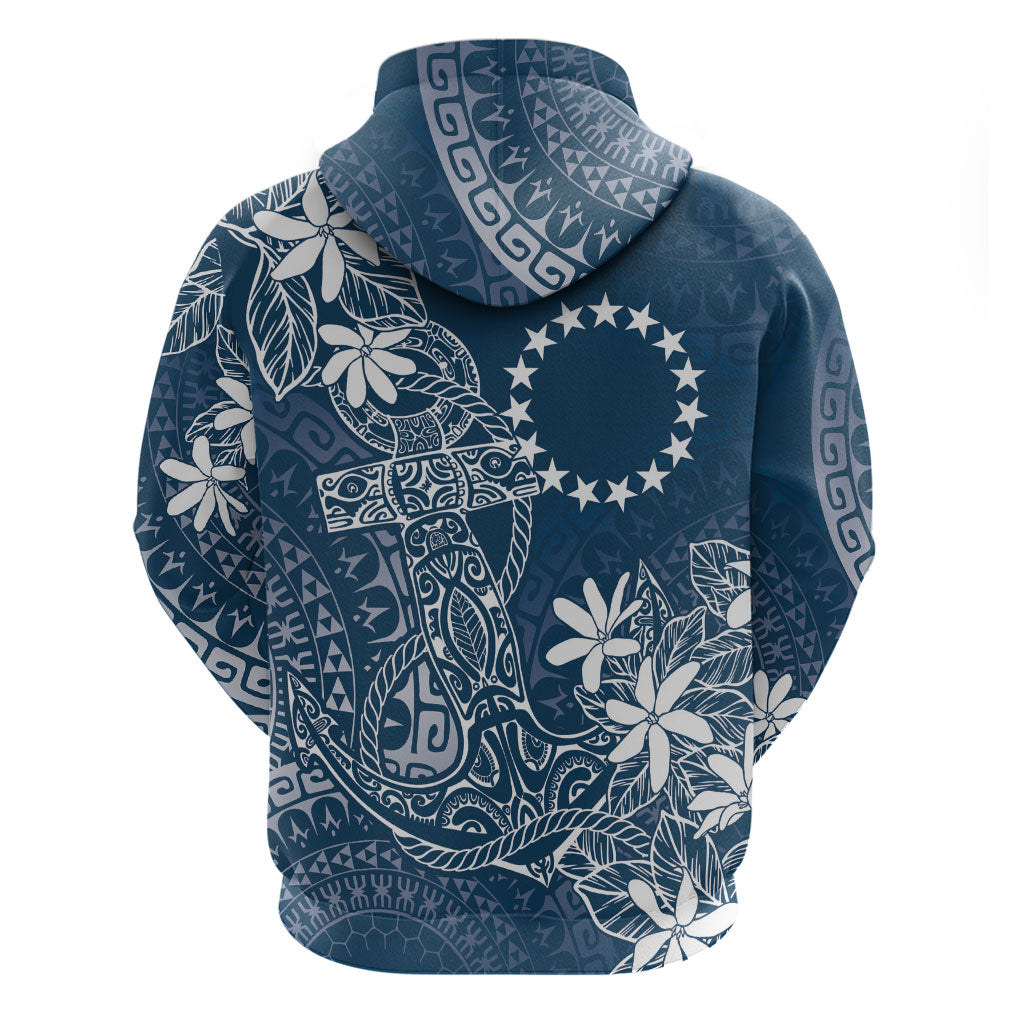 Navy Kuki Airani Tapakau Zip Hoodie Tribal Anchor Mix Tiare LT7 - Polynesian Pride
