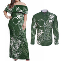 Sage Green Kuki Airani Tapakau Couples Matching Off Shoulder Maxi Dress and Long Sleeve Button Shirt Tribal Anchor Mix Tiare LT7 Sage Green - Polynesian Pride
