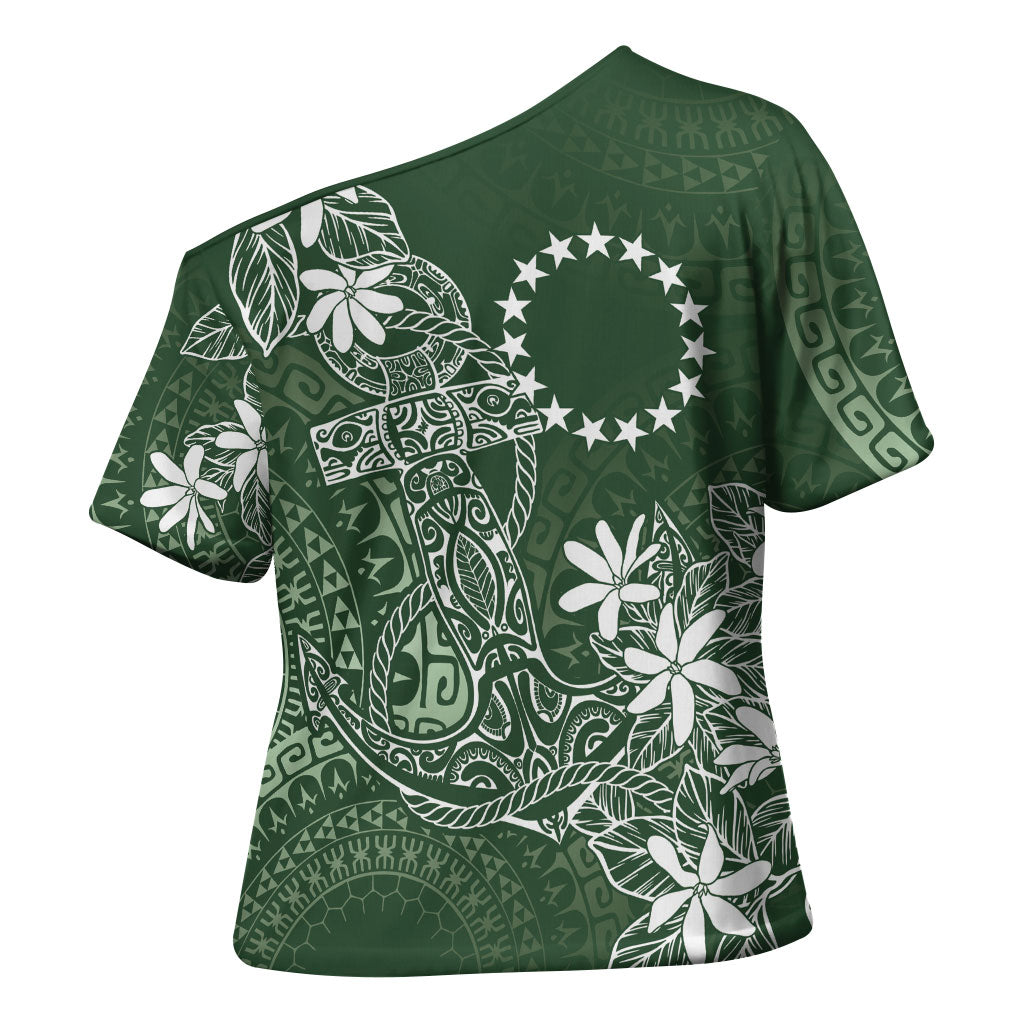 Sage Green Kuki Airani Tapakau Cross Shoulder Shirt Tribal Anchor Mix Tiare LT7 - Polynesian Pride