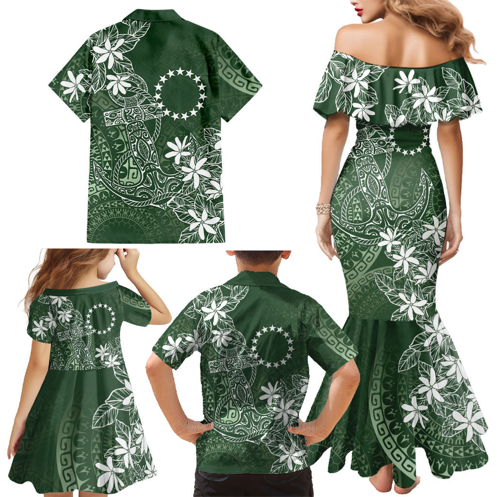 Sage Green Kuki Airani Tapakau Family Matching Mermaid Dress and Hawaiian Shirt Tribal Anchor Mix Tiare LT7 - Polynesian Pride