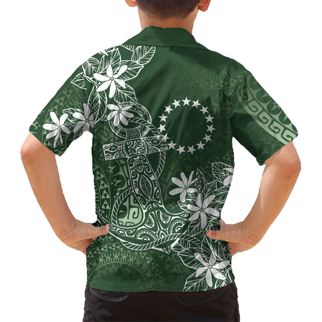 Sage Green Kuki Airani Tapakau Family Matching Off Shoulder Short Dress and Hawaiian Shirt Tribal Anchor Mix Tiare LT7 - Polynesian Pride
