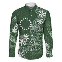 Sage Green Kuki Airani Tapakau Family Matching Puletasi and Hawaiian Shirt Tribal Anchor Mix Tiare LT7 Dad's Shirt - Long Sleeve Sage Green - Polynesian Pride